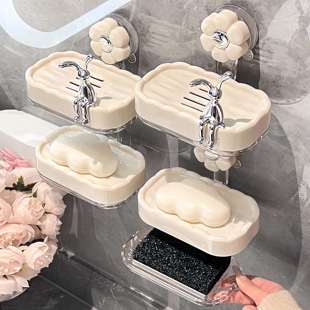 日本チュシンミ吸盘肥皂盒壁挂免打孔家用双层沥水置物高档香皂盒