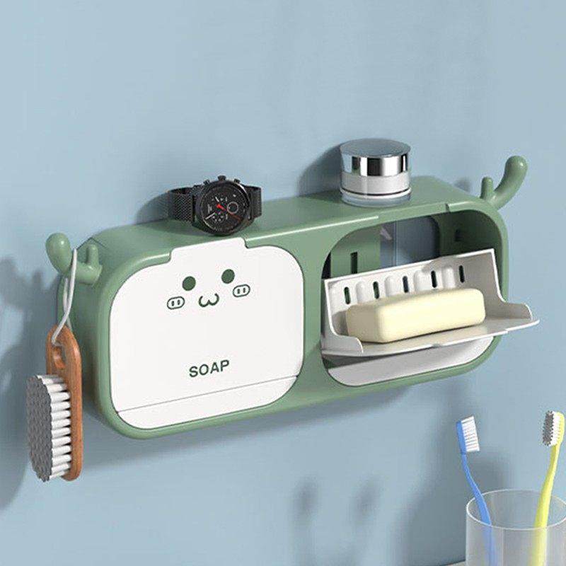 可爱香皂盒家用高档置物架浴室卫生间带盖肥皂盒免打孔壁挂式沥水