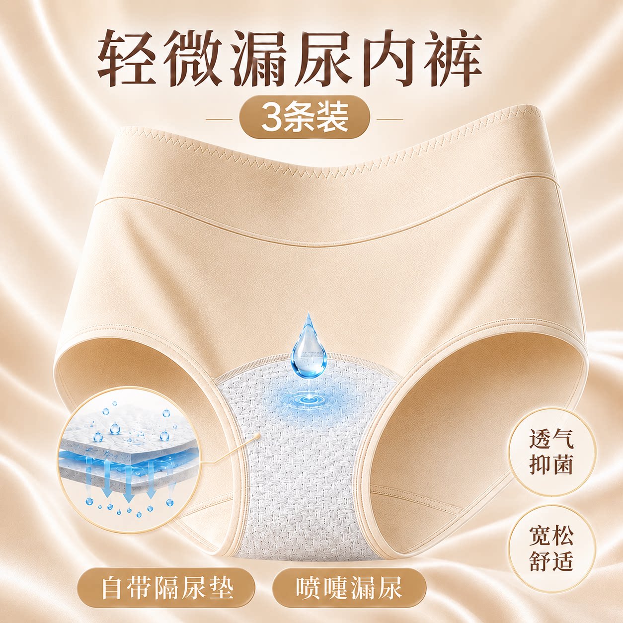 漏尿妇女中老年漏尿带护垫吸水贴可水洗姨妈期防漏裤高腰女士内裤