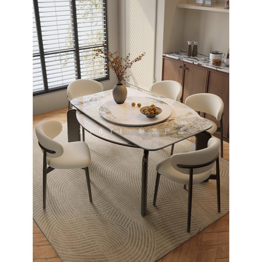 可伸缩方变圆岩板餐桌椅组合小户型家用现代简约可折叠餐桌吃饭桌