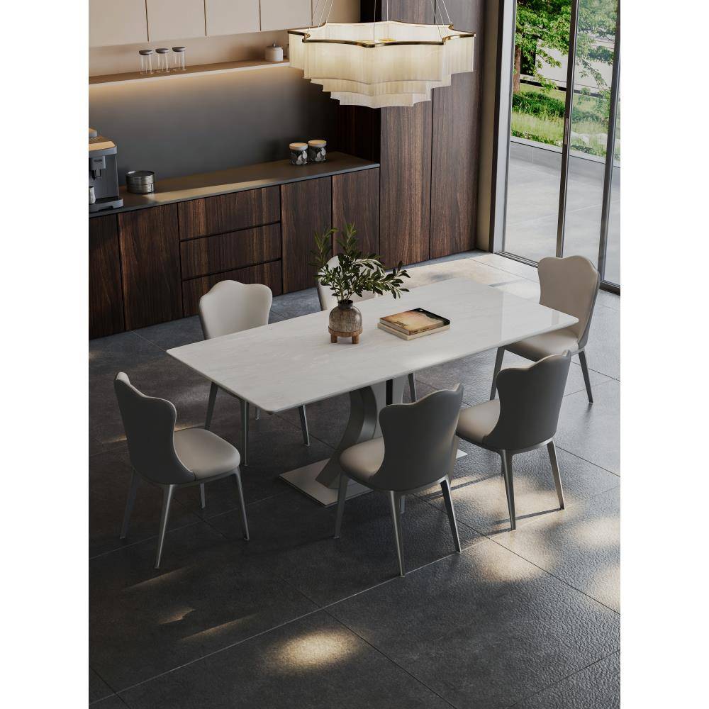 卡里冰玉奢石餐桌意式高端小户型家用天然长方形大理石餐桌椅组合