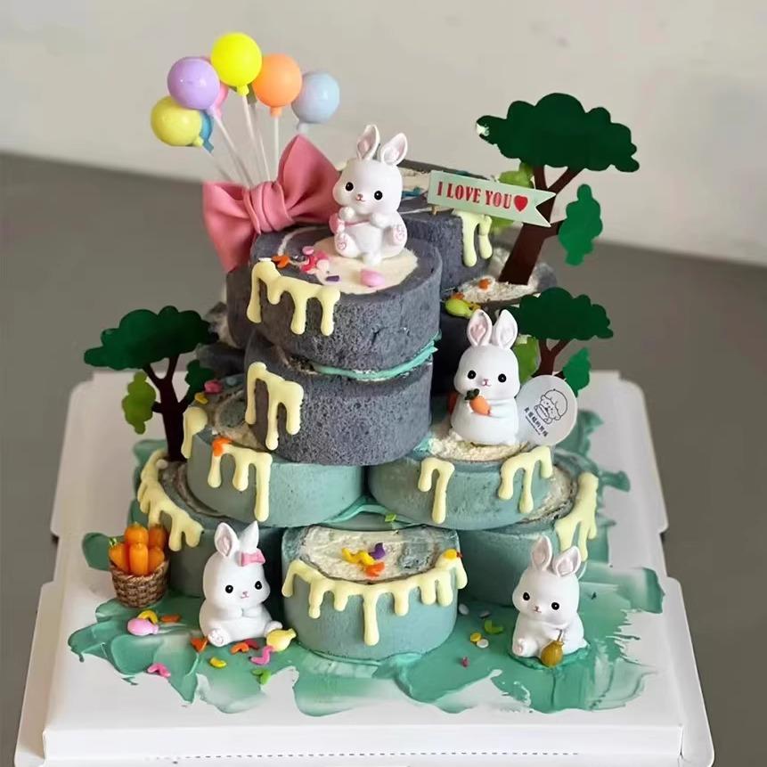 中秋节蛋糕装饰可爱小兔子玉兔胡萝卜摆件儿童生日派对甜品台插件