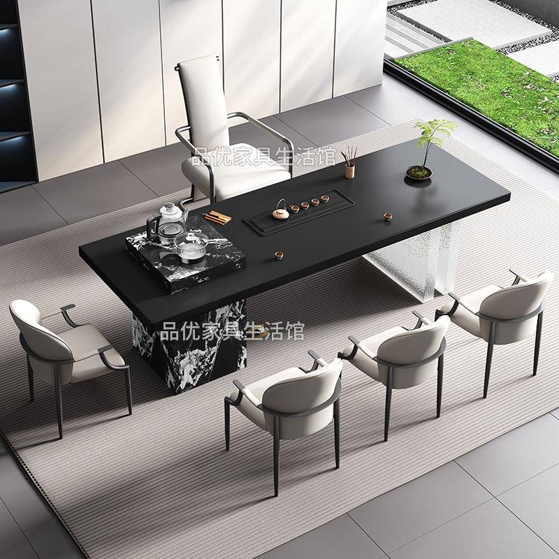 意式极简岩板茶桌椅组合别墅客厅设计师创意艺术茶台轻奢现代简约