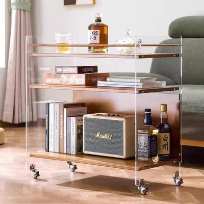 多层沙发边柜客厅茶几可移动小推车北欧风实木置物架轻奢复古边几