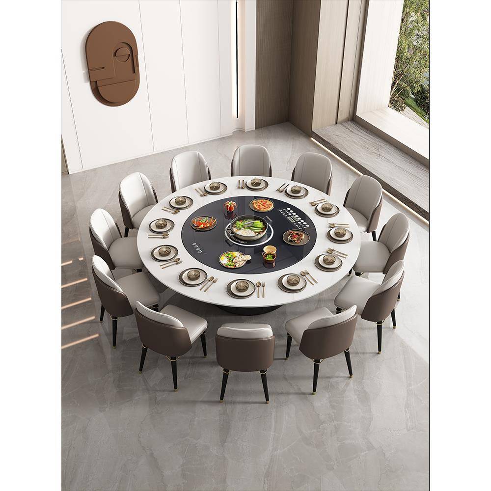 高端智能多功能餐桌，内置电磁炉，自动加热，保温暖盘石板圆形餐