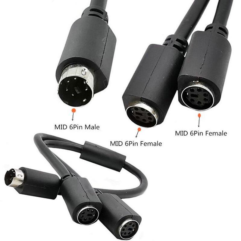 MIDI 6pin 一公二母PS延长线 PS2一分二转接线 转键盘鼠标接口