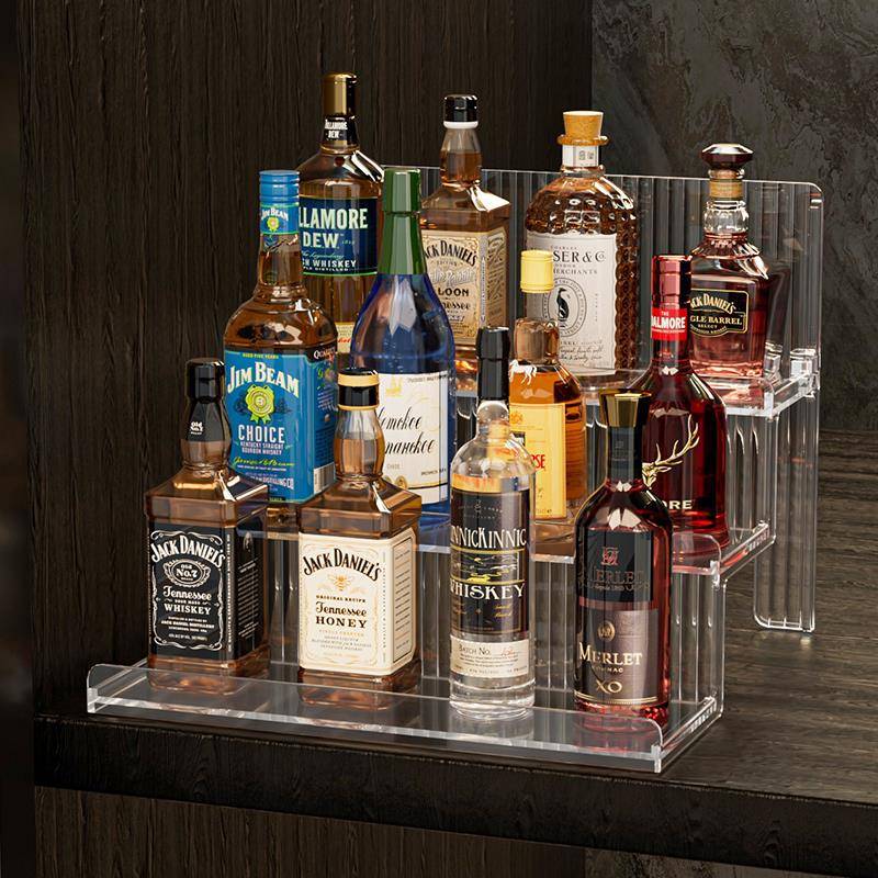 吧台酒架置物架多层阶梯式酒柜格子架迷你小洋酒展示架亚克力桌面