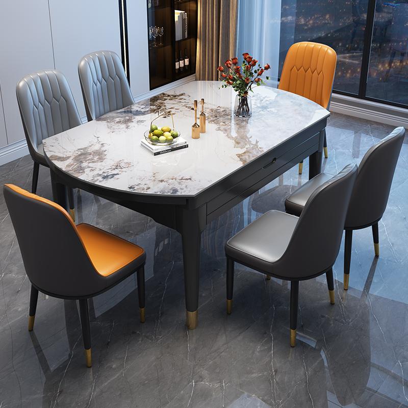 轻奢高端岩板餐桌椅2025新款现代简约家用小户型实木折叠可变圆桌