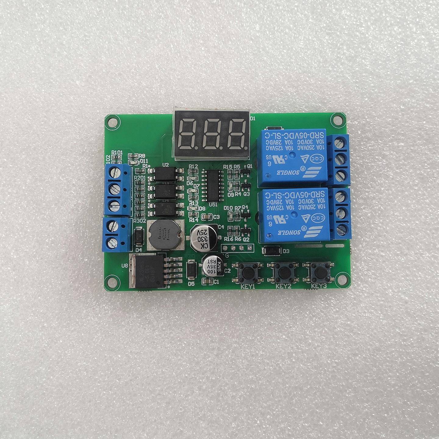 2路继电器模块 延时定时开关 时间继电器控制板 7到24V宽压供电