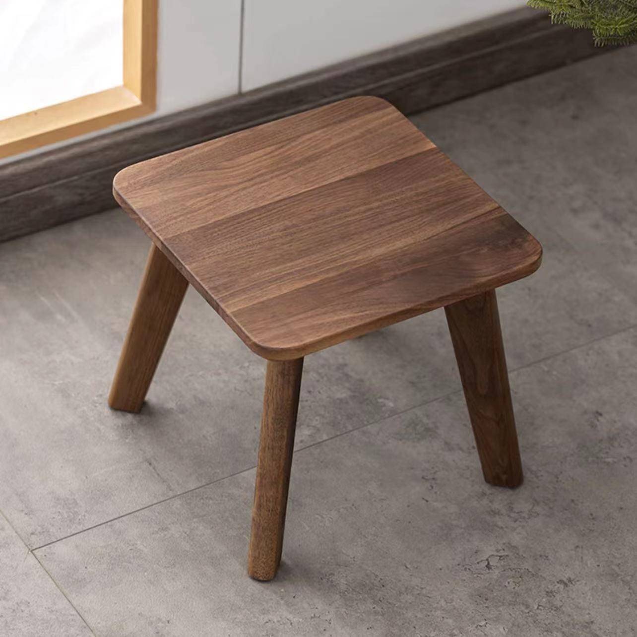 闲泰北美黑胡桃原木矮凳儿童凳榫卯结构实木小方凳换鞋凳子矮方凳