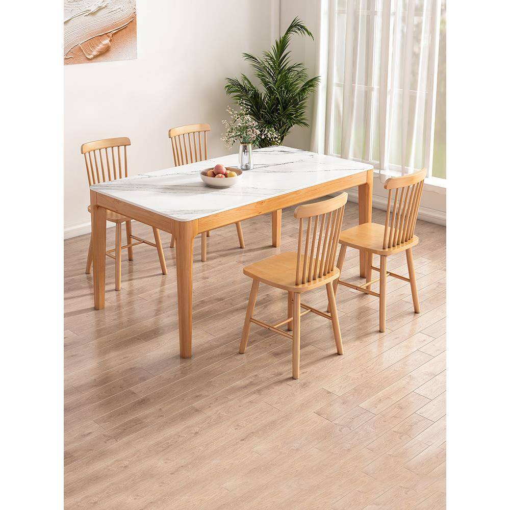 岩板实木餐桌家用小户型现代简约日式客厅长方形新款网红吃饭桌子