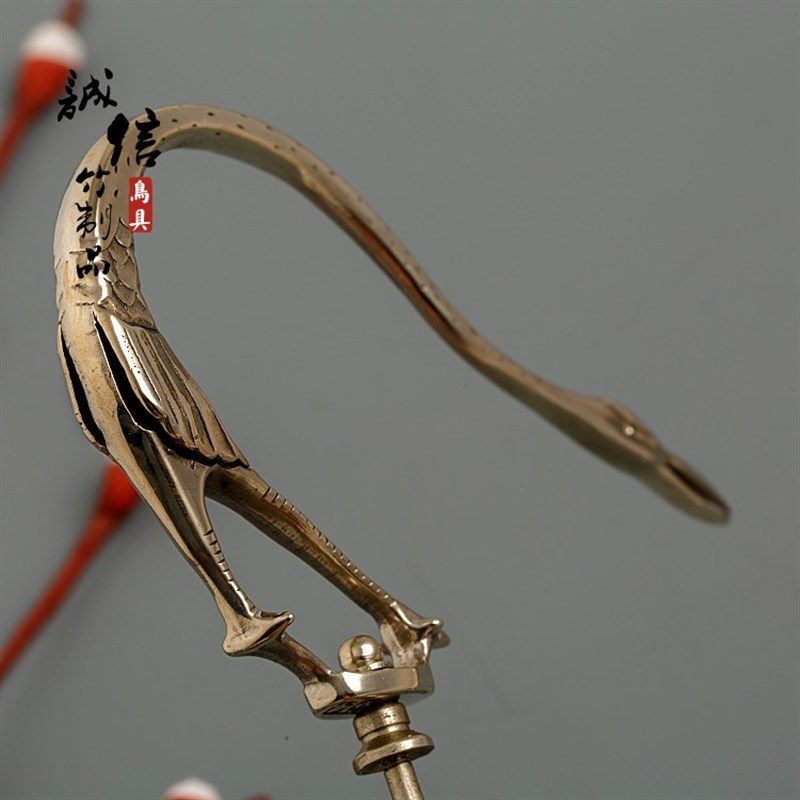 精品手工仙鹤挂钩纯白铜画眉百灵鸟笼子百灵竹黄铜鸟笼钩子提手