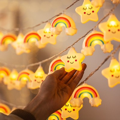 彩虹云朵星星灯串彩灯儿童房间幼儿园生日布置装饰灯氛围灯带led