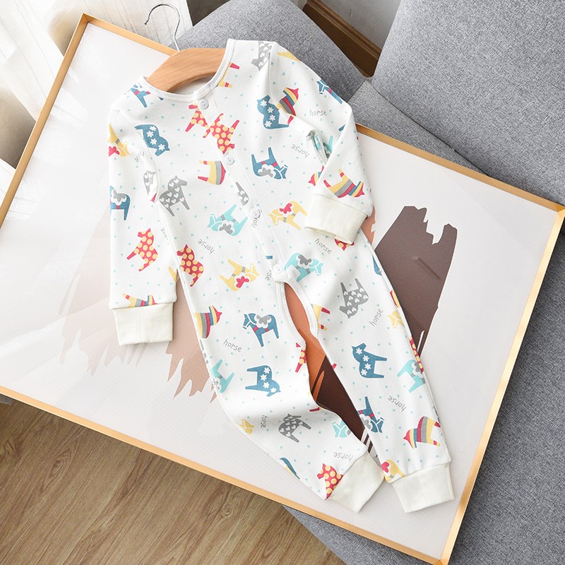 宝宝连体秋衣婴儿纯棉开档连体衣内衣睡衣春秋100码四个月初春款