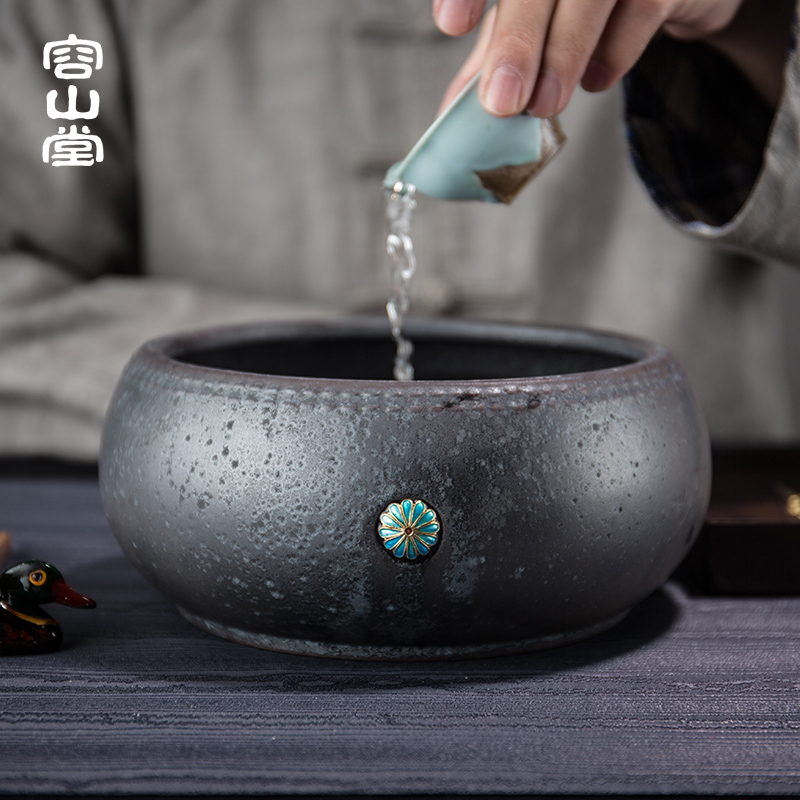容山堂景致 陶瓷景泰蓝茶洗 大号水盂茶渣桶笔洗茶碗功夫茶具配件