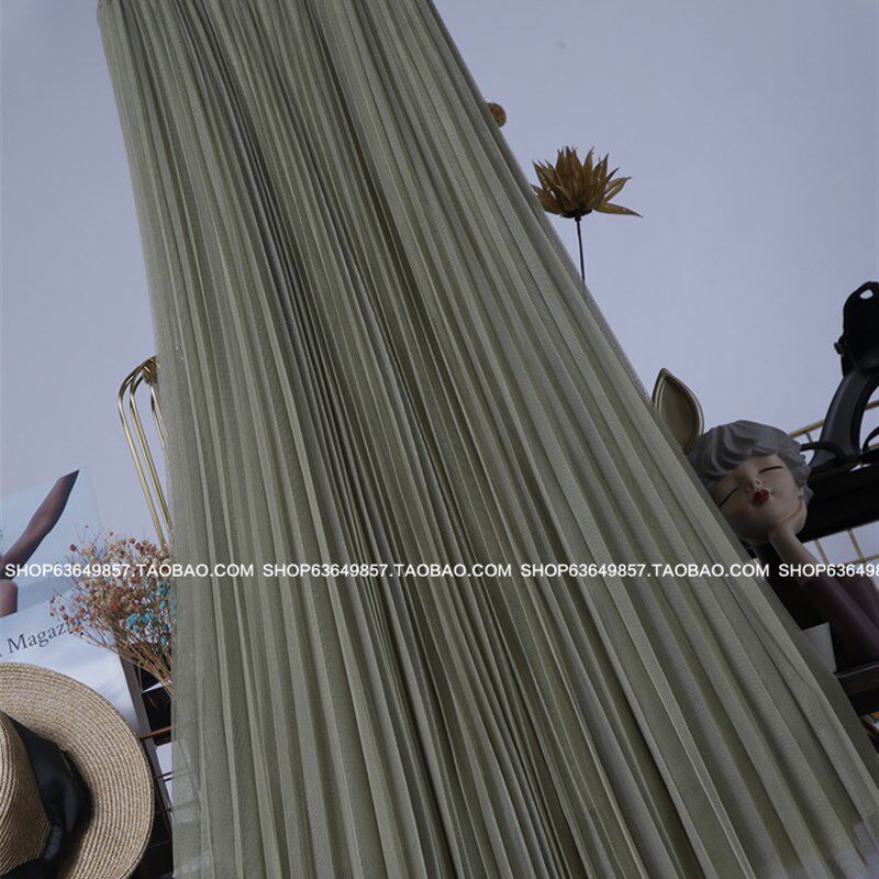 2023春季A字高腰三层纱垂坠网纱百褶半身裙长裙纱裙仙女裙中长款