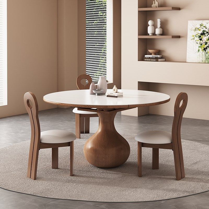 白蜡木中古风伸缩岩板餐桌小户型可伸缩折叠方圆两用复古实木饭桌,住宅家具,岩板餐桌,淘宝优惠券,粉丝福利购,淘宝优惠卷