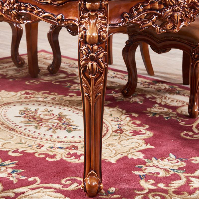 欧式餐桌椅组合天然大理石复古简约长方形小户型6人深色实木饭桌