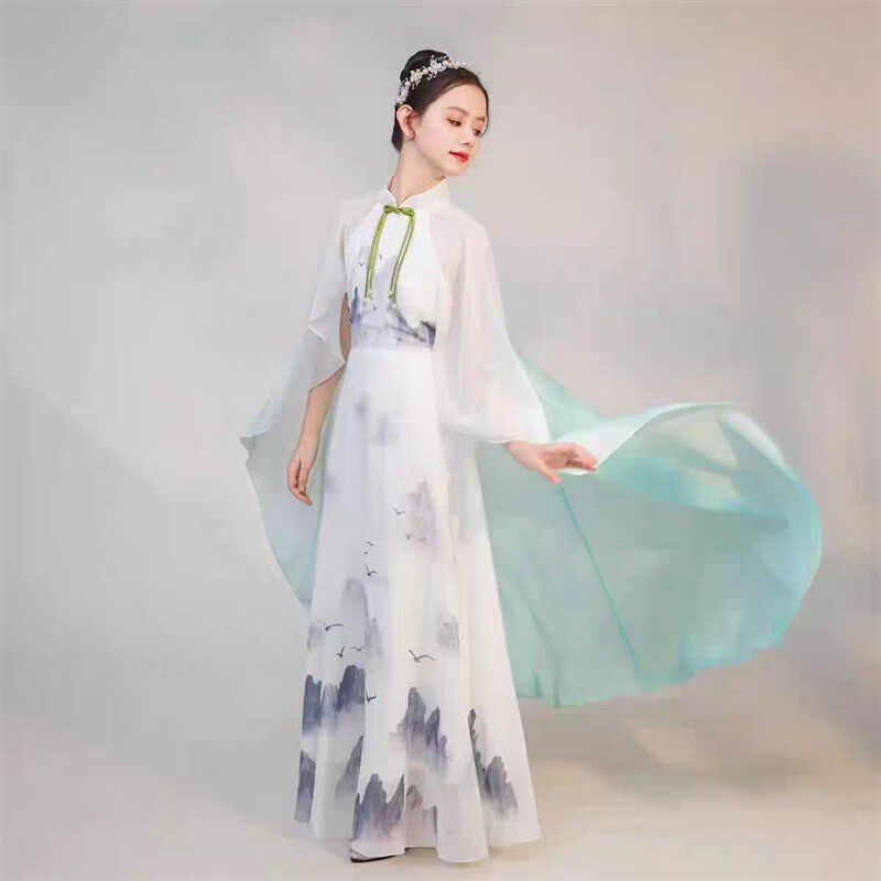 儿童礼服高端女童弹古筝演出服中国风主持人民乐演奏艺考礼服红色