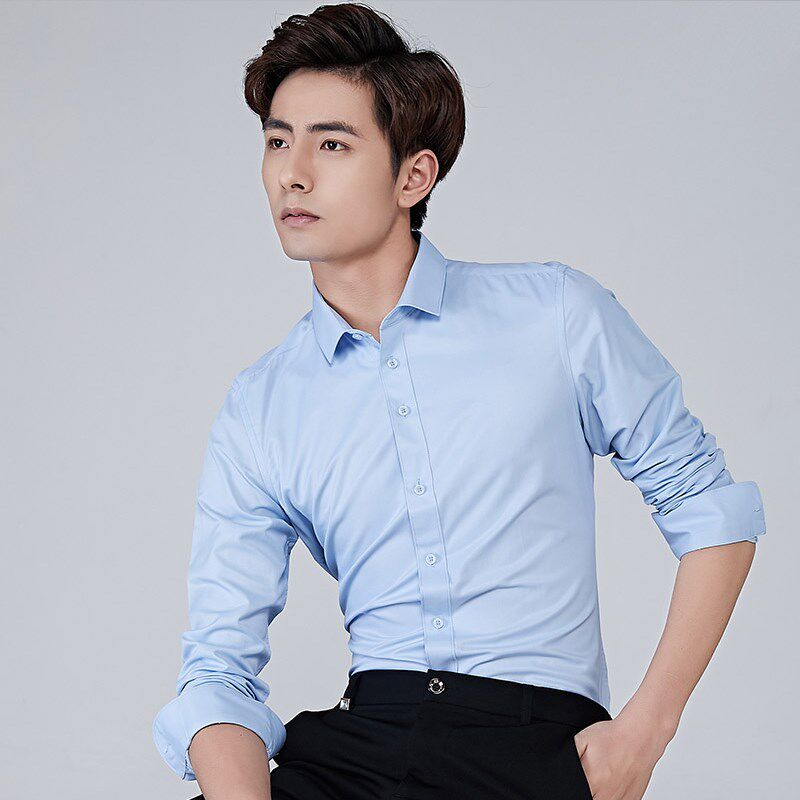 结婚淡粉色衬衫男长袖商务正装领结防水防污免烫村杉新郎伴郎衬衣