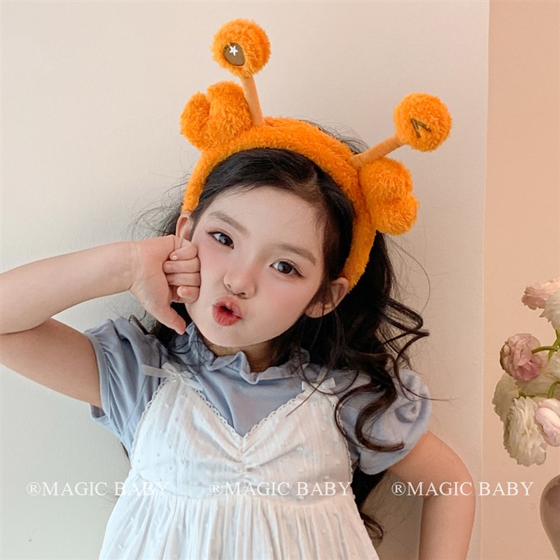 甜美黄色毛绒绒小螃蟹发箍女宝宝洗脸发卡头饰不勒头发卡儿童头饰