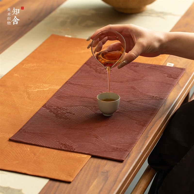红云纱海水纹茶席复古干泡席茶垫素雅文艺喝茶商务会客小桌垫知舍