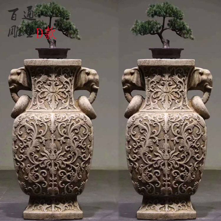 石雕汉白玉花架花瓶 柱墩仿古花盆底座青L石石墩盆景流水摆件定制