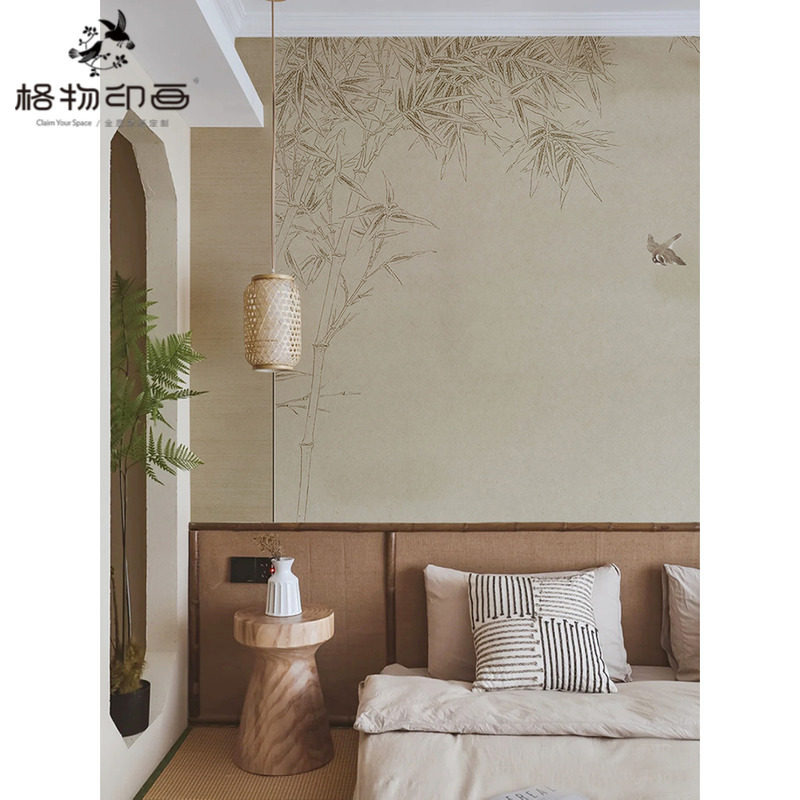 现代意境古风侘寂淡雅o竹子茶室背景墙纸卧室书房玄关壁布中式壁