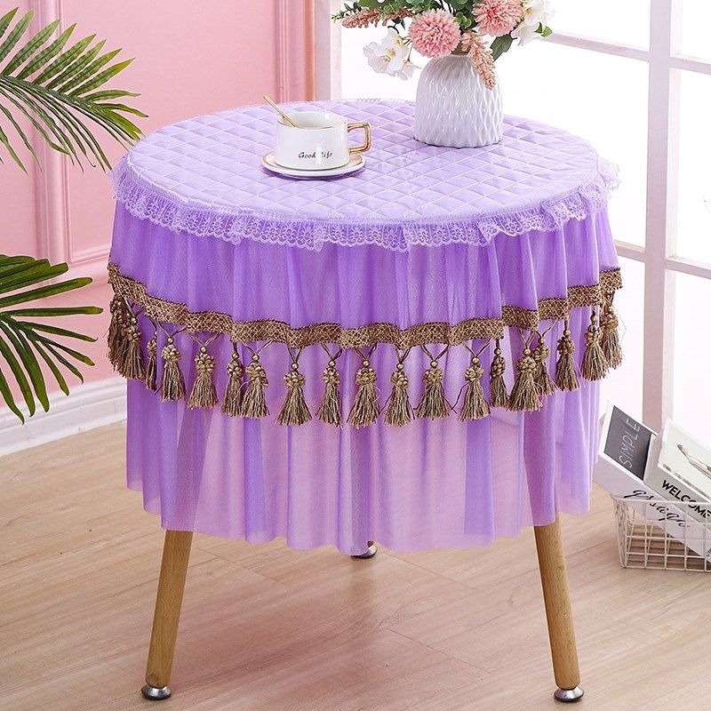 小圆桌台布茶几罩圆形桌布布艺蕾丝防尘防烫电视柜咖啡桌定制方形