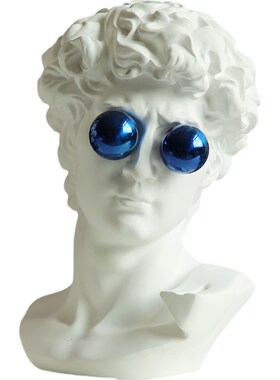 金色线条吹泡泡大卫头像蓝色球雕塑艺术摆件家居软装饰品小众装置