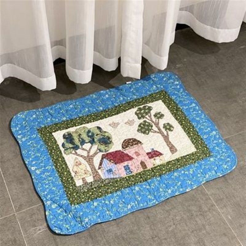韩式绗缝布艺卡通防滑楼梯地垫全棉拼布门口吸水脚垫卧室地垫机洗