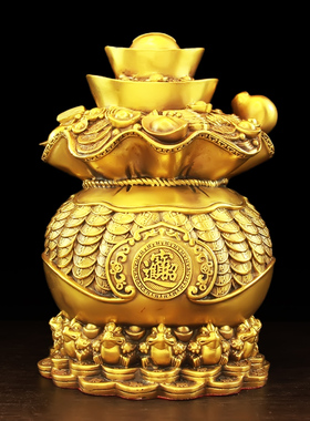 纯铜钱袋摆件聚宝盆存钱罐储蓄罐大号家居财位装饰品摆设开业礼品