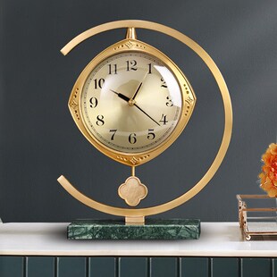 黄铜座钟客厅家用桌面台式摆件新款创意台钟轻奢高级感摇摆坐钟表