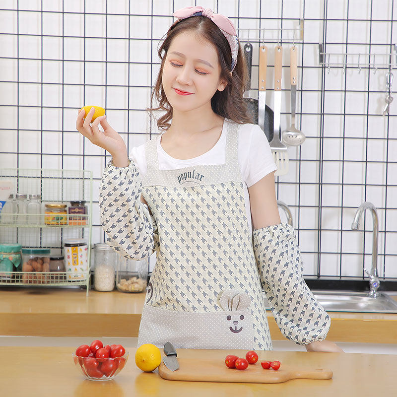 田园围裙猫袖套套装防水防油家用工作服女厨房时尚夏季轻薄款透气
