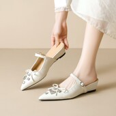 绝美包头半拖鞋 女夏外穿坡跟一脚蹬尖H头凉拖鞋 大码 法式 女鞋 41到4