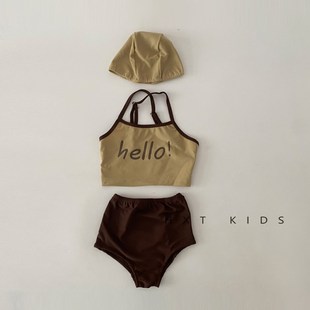 婴儿宝宝洋气泳衣三件套夏天儿童出游海边泳池P游泳泳帽泳裤套装