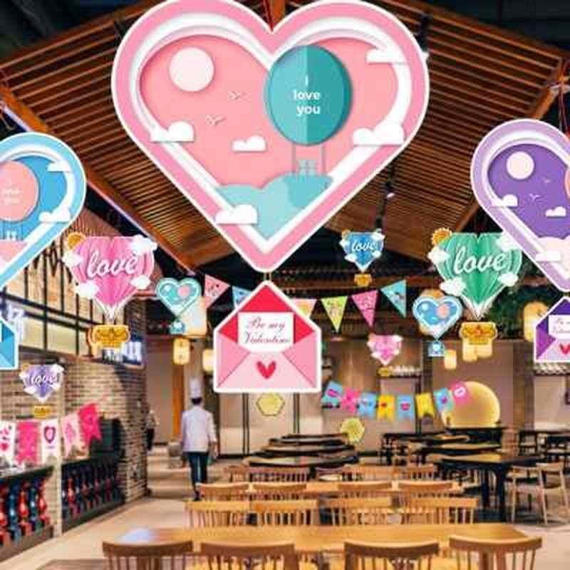 七夕市人节吊旗门店装饰拉u景珠宝店吊饰场旗挂饰超情店面橱窗布