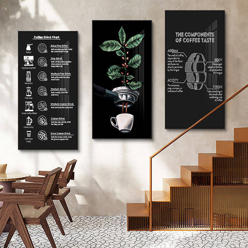 咖啡馆装饰画 画奶茶饮品店墙面装饰咖啡厅挂画 画覆古风背景墙黑