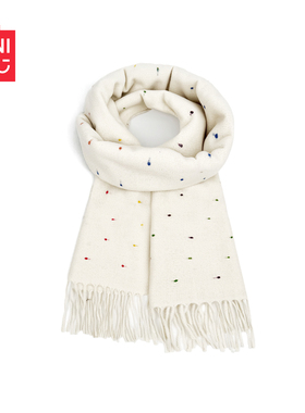 MINISO名创优品彩虹糖豆白色围巾冬季韩系氛围感加厚学生保暖围脖