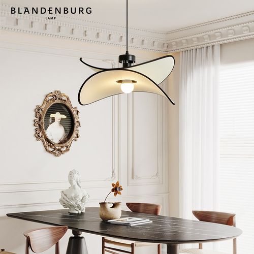 薯片吊灯法式复古创意草帽饭厅吧台灯饰中古侘寂风布艺餐厅灯