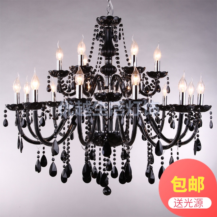欧式黑色水晶吊灯黑色蜡烛灯适合客厅餐厅主题酒吧婚庆KTV等