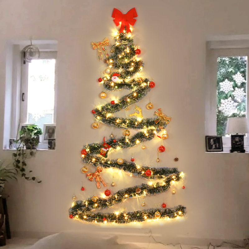 耶诞节装饰品墙壁挂饰树彩条毛刷条家用室内挂饰气氛灯家居场景布