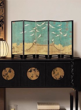 瑞鹤图中古风入户玄关小屏风桌面摆件茶桌家居边柜装饰品复古摆画