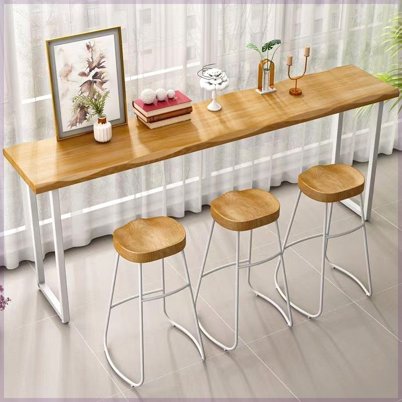 实木吧台桌长条现代酒吧家用靠墙高脚桌奶茶店吧台客厅