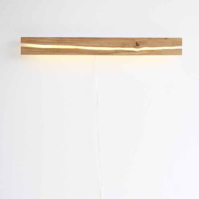 【裂木浮灯实木琥珀水晶裂痕壁灯黑胡桃橡榆木置物墙灯发光搁板