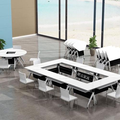 简约办公折叠培训桌多功能拼接组合会议桌长条桌学生课桌滑轮移动