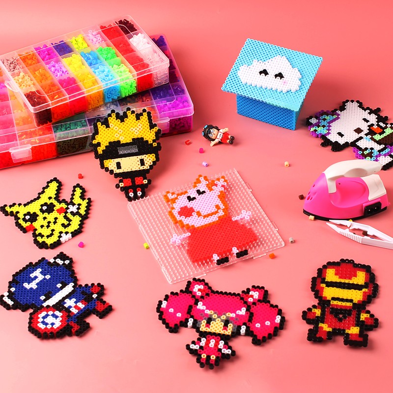 拼拼豆豆手工diy装3d立体拼豆豆女男孩儿童益智3-岁拼图