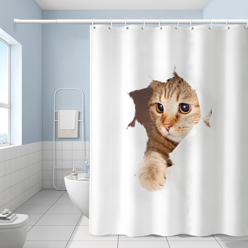 爱猫咪3d浴室防水浴帘厕所隔断洗澡浴罩淋浴房挡水卧室帘子