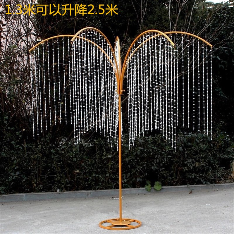 新款婚庆道具铁艺水晶树可升降 路引婚礼t台摆件珠帘许愿树