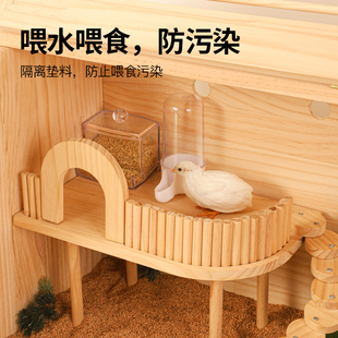 芦丁鸡造景平台置物架爬梯小屋卢丁鸡饲养箱用品食盒水壶实木架子